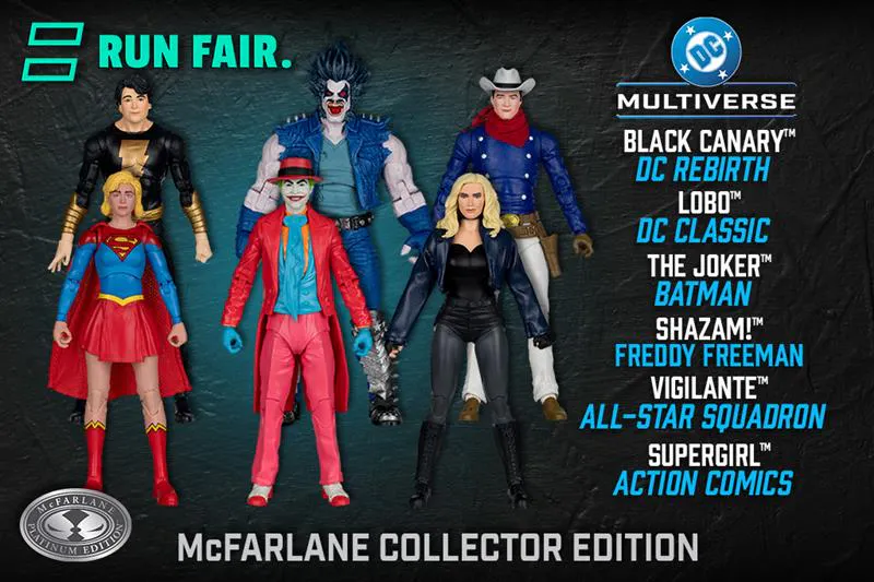 Hero image for Black Canary (DC Rebirth)/Lobo (DC Classic)/The Joker (Batman)/Shazam! (Freddy Freeman)/ Vigilante (All-Star Squadron)/ Supergirl (Action Comics) McFarlane Collector Platinum Edition Bundle (6) 7" Figures 