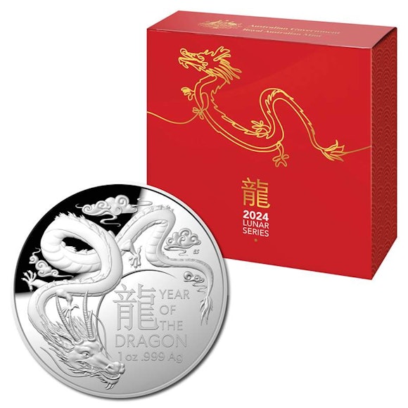 Hero image for $5 2024 Year Of The Dragon 1oz Silver Proof Domed