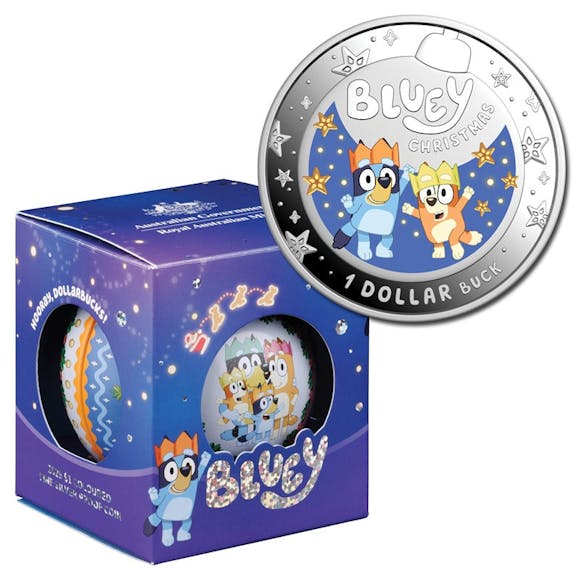 Hero image for $1 2025 Bluey Christmas Coloured Fine Silver Proof