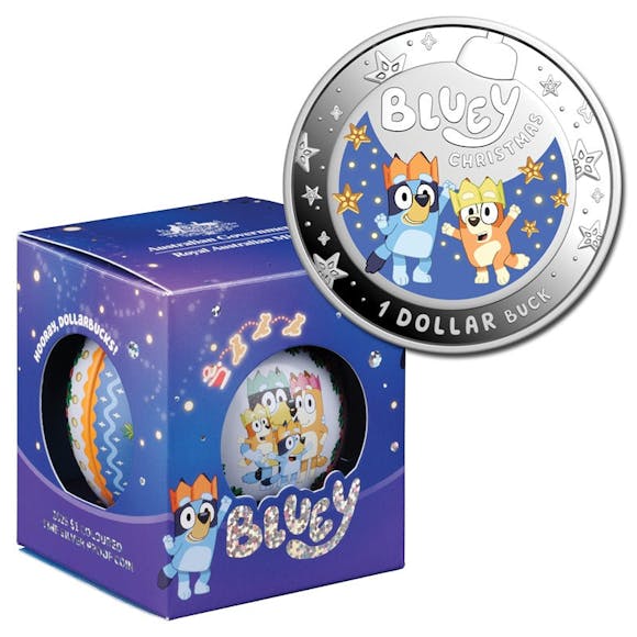 Hero image for $1 2025 Bluey Christmas Coloured Fine Silver Proof