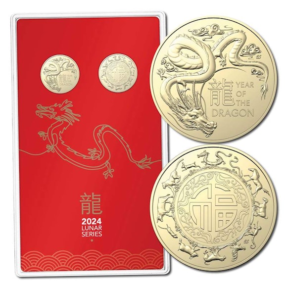 Hero image for $1 2024 Year of the Dragon 2 Coin Set UNC
