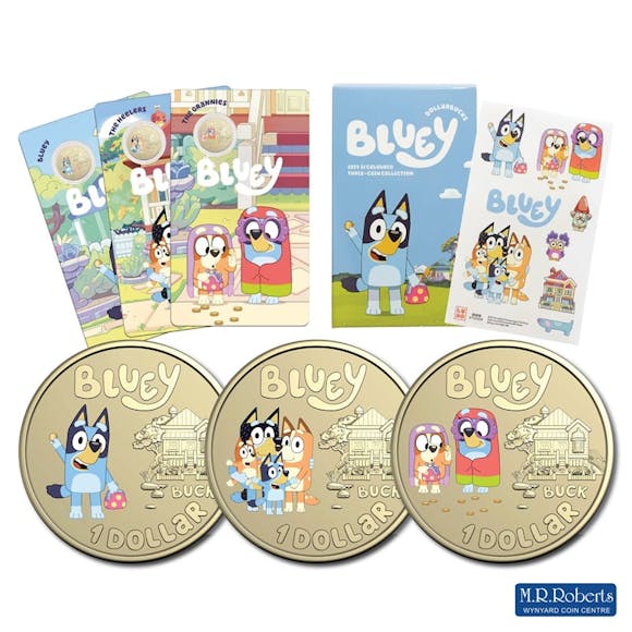 Hero image for $1 2024 Bluey Dollarbucks Al/Bronze Coloured 3 Coin UNC Set