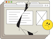 illustration of a broken webpage with a sad face emoji